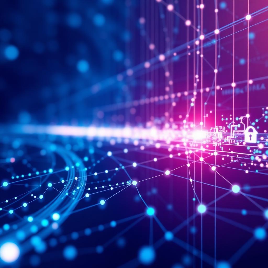 Grafische Darstellung einer Blockchain-Struktur mit Banksymbolen